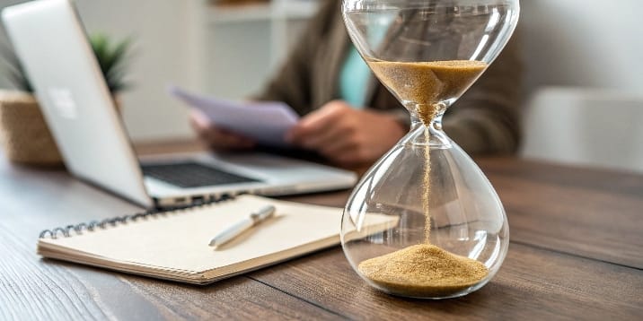 an-hourglass-with-money-or-time-rapidly-flowing-do An hourglass with money or time rapidly flowing down, symbolizing loss due to inefficient processes in a business