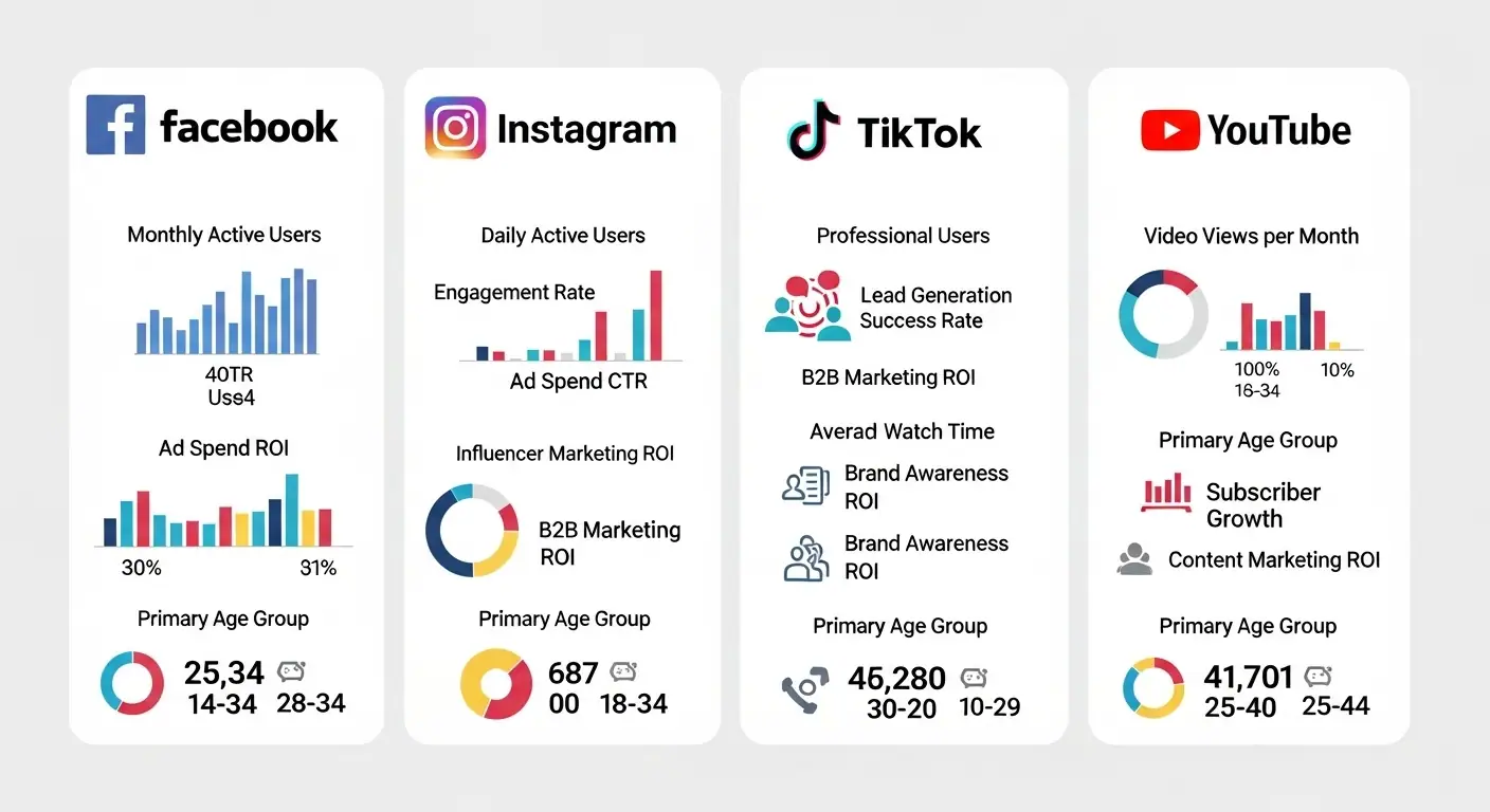 Comparativa de las principales plataformas de redes sociales para negocios con métricas y audiencias
