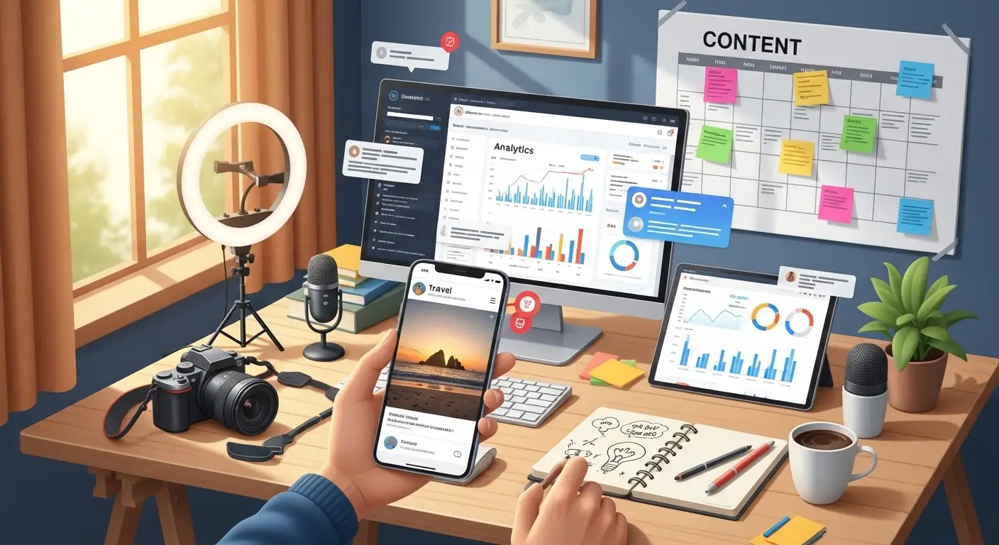 Espacio de trabajo para creación de contenido viral en redes sociales para negocios