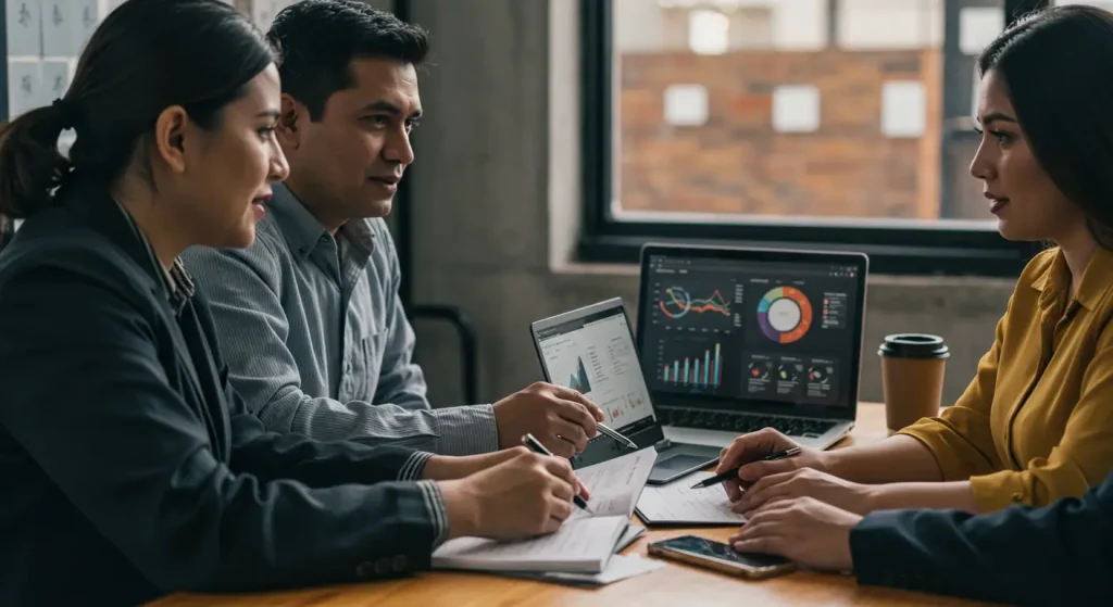 Equipo de MiNegocioTop trabajando como socios estratÃ©gicos con empresarios para implementar SEO personalizado