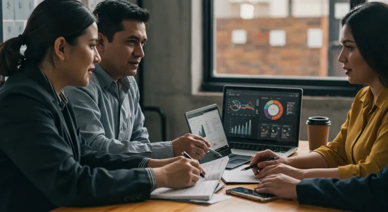 Equipo de MiNegocioTop trabajando como socios estratÃ©gicos con empresarios para implementar SEO personalizado