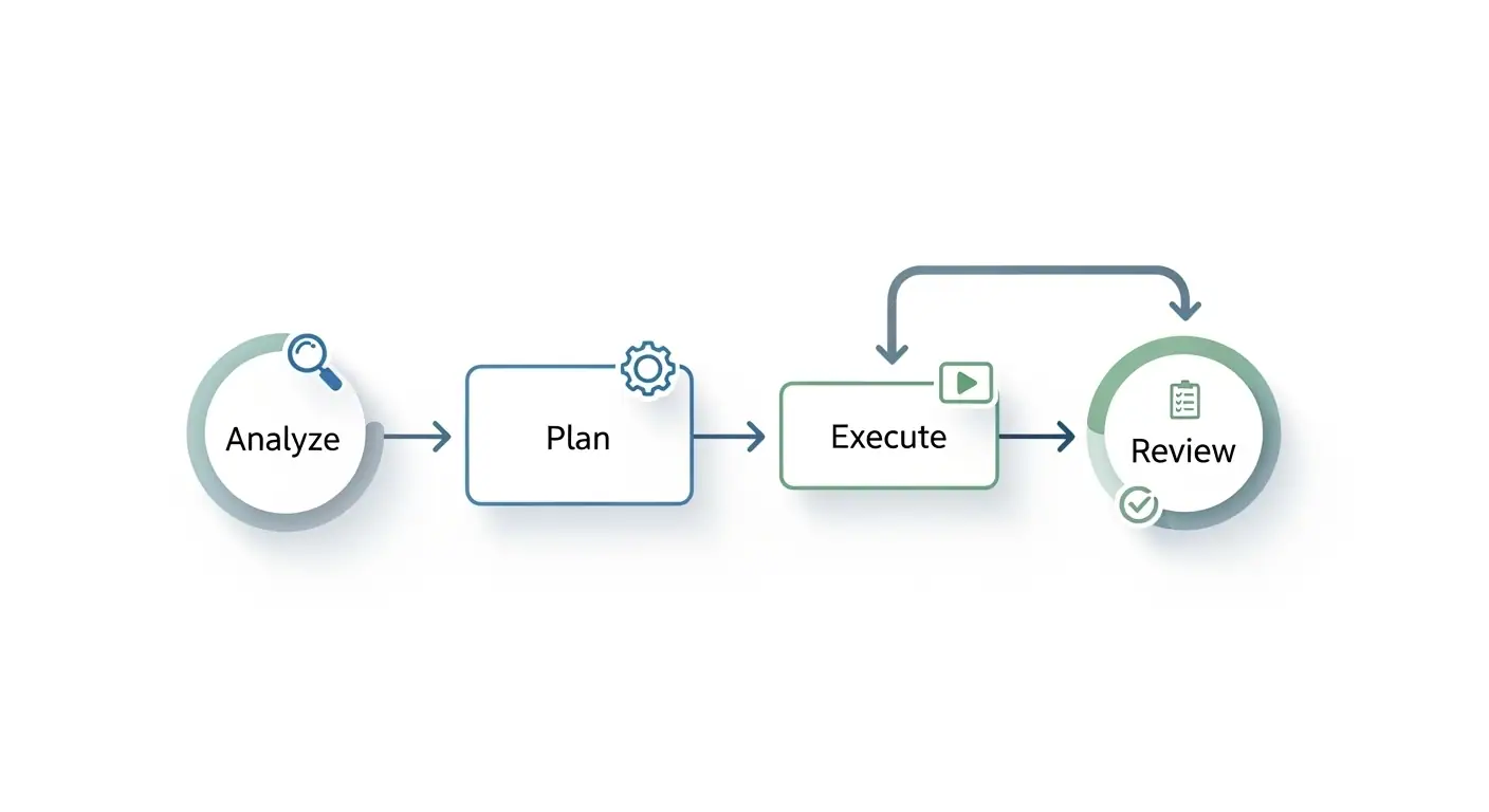 Un diagrama de flujo que se simplifica y optimiza visualmente, simbolizando la mejora continua de procesos en un negocio