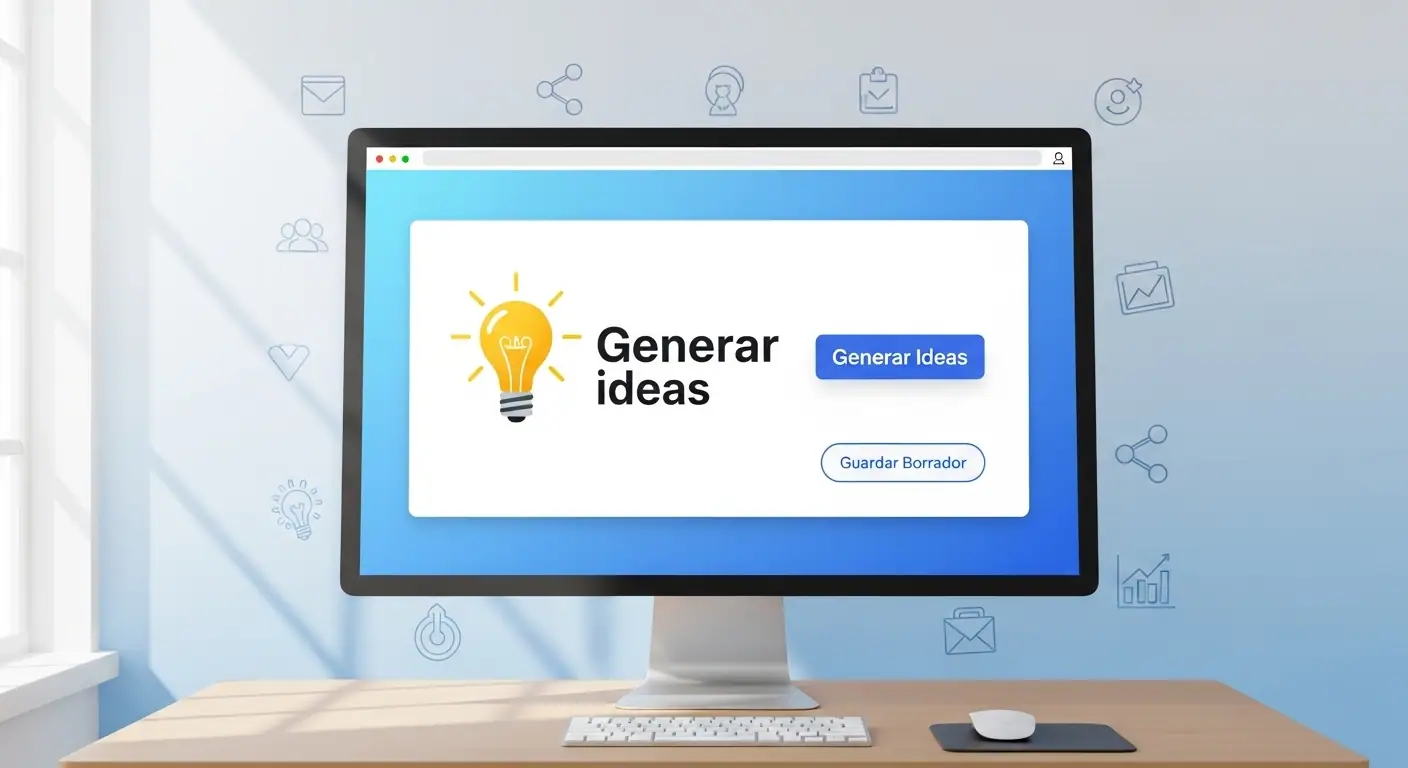 Un módulo interactivo con preguntas para que un dueño de negocio genere ideas de contenido para sus redes sociales
