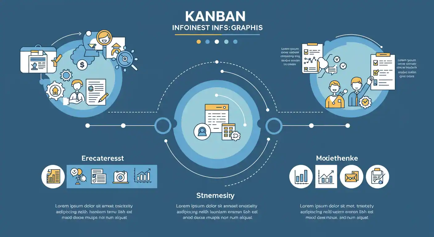 Infographic showing main benefits of implementing Kanban in businesses: transparency, workload control, flexibility, and bottleneck elimination
