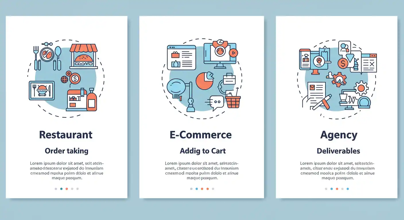 Comparative diagrams showing business processes before and after optimization