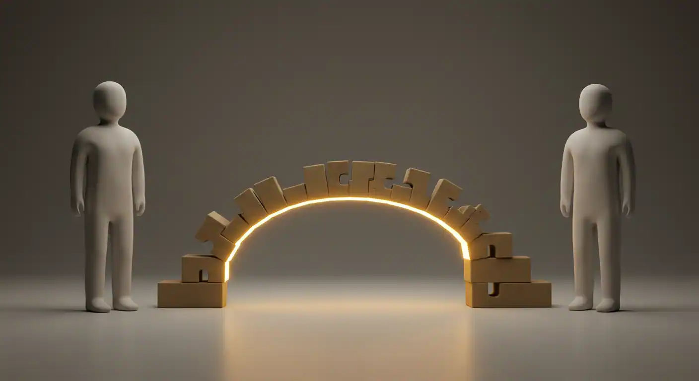 Representación visual del feedback como puentes de comunicación entre líder y empleado, simbolizando el crecimiento mutuo