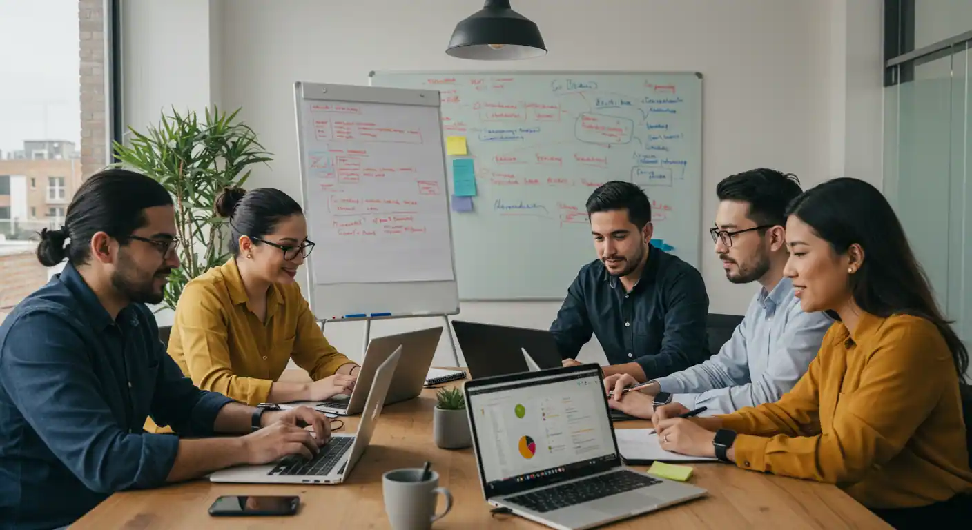 Equipo de expertos en visibilidad digital analizando estrategias de rentabilidad