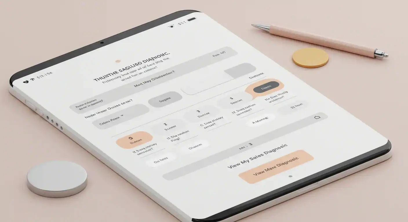 Un módulo interactivo con preguntas clave para que un dueño de negocio en México diagnostique el problema de ventas de su empresa