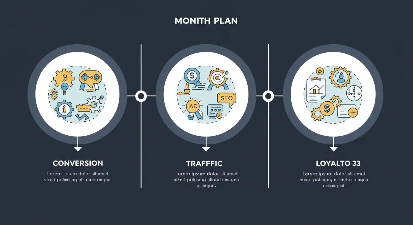 Timeline del plan de crecimiento e-commerce de 90 días mes por mes
