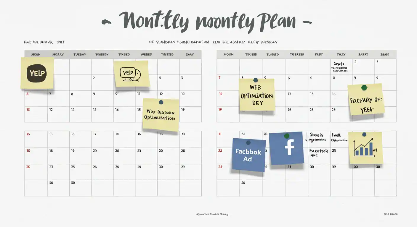 Un calendario de 30 días con tareas estratégicas asignadas para mejorar las ventas de un negocio latino en USA