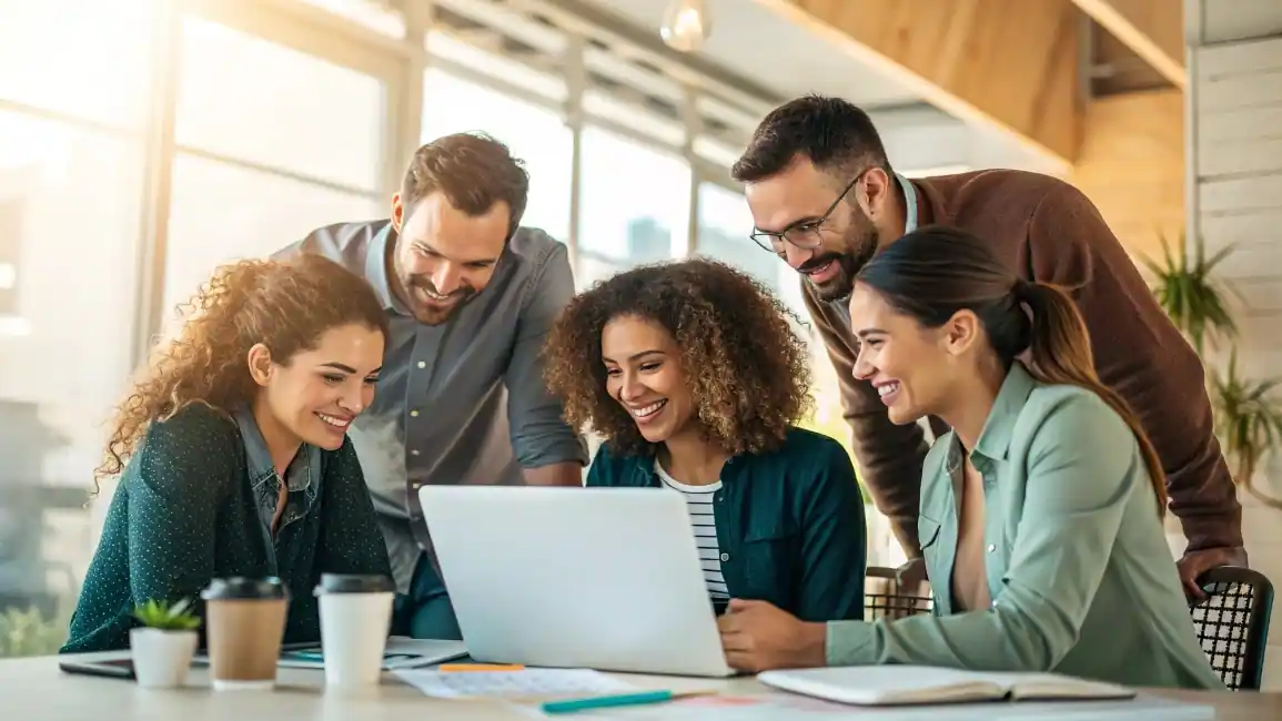 a-small--diverse-team-of-employees-collaborating-a_result a small diverse team of employees collaborating a result