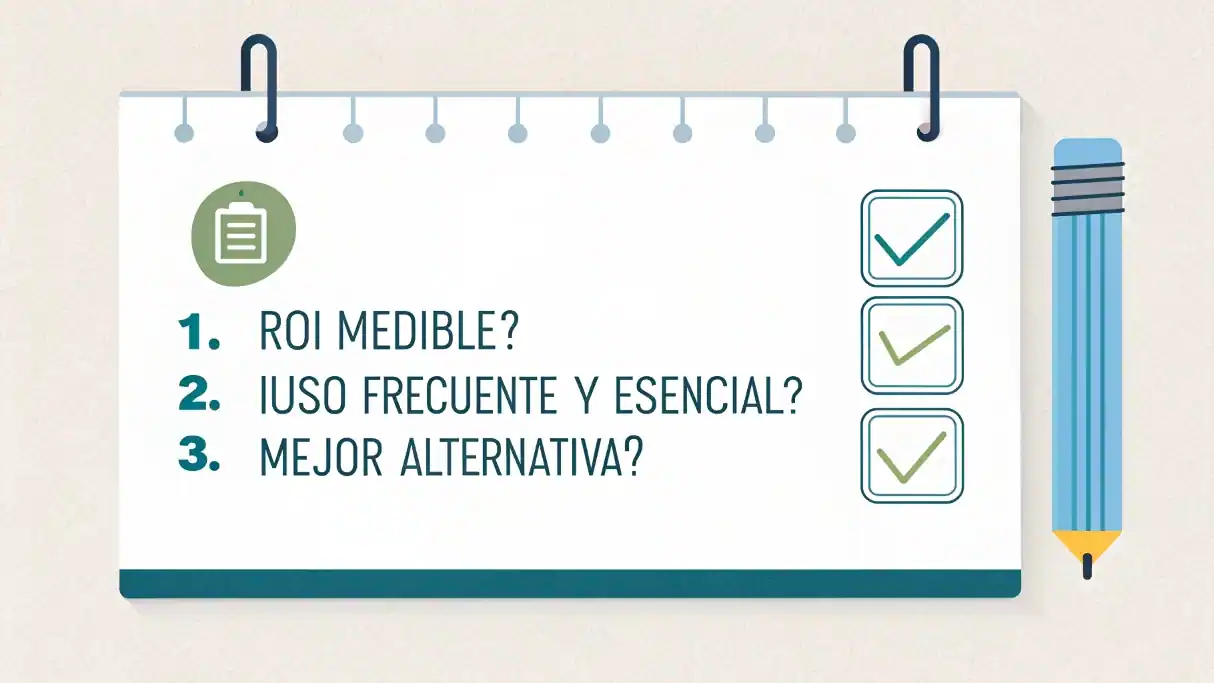 checklist-auditoria-software-pymes Checklist con las 3 preguntas clave para una auditoría de software: ¿ROI medible?, ¿Uso frecuente? y ¿Mejor alternativa?