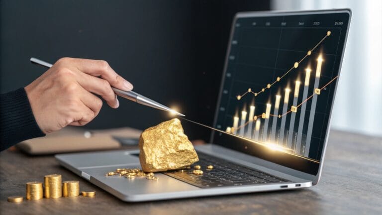 Mano extrayendo una pepita de oro de un grÃ¡fico de datos, simbolizando encontrar informaciÃ³n valiosa en los datos ignorados de un negocio.