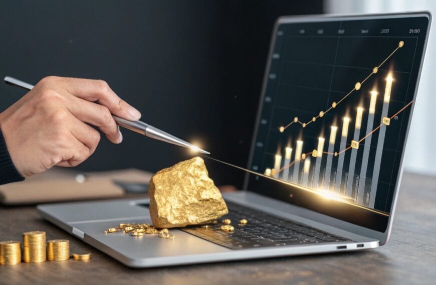 Mano extrayendo una pepita de oro de un gráfico de datos, simbolizando encontrar información valiosa en los datos ignorados de un negocio.