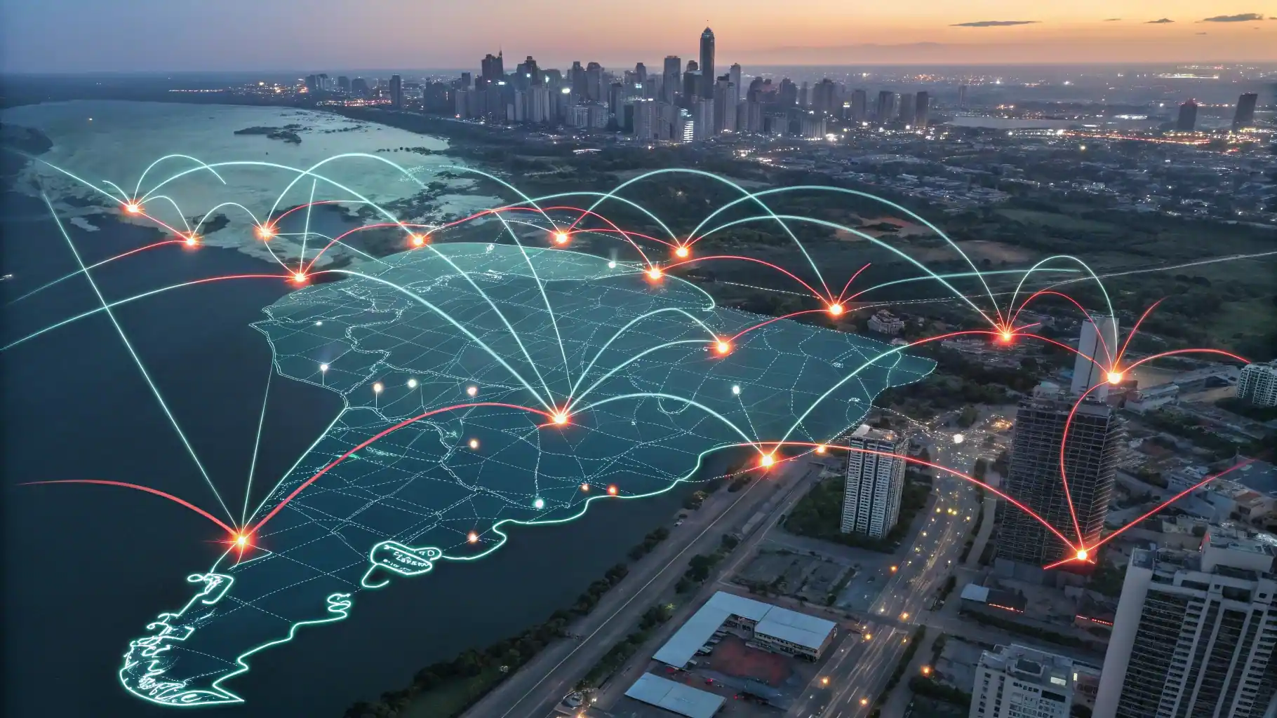 gráfico de datos futurista o un mapa de una ciudad con puntos de conexión inteligentes grafico de datos futurista o un mapa de una ciudad con puntos de conexion inteligentes